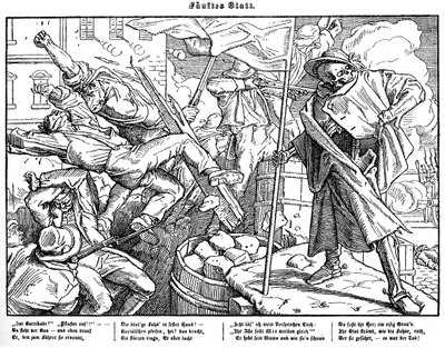 Totentanz 1848: De dood leidt revolutionaire burgers door Alfred Rethel
