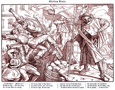 Totentanz 1848: De dood leidt revolutionaire burgers door Alfred Rethel