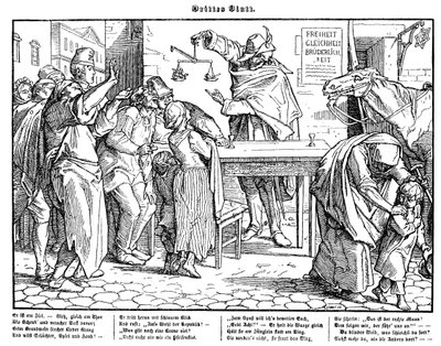 Totentanz 1848: De dood bewijst dat alle mensen gelijk zijn door Alfred Rethel