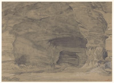 Twee figuren wandelen in een grote grot door Alfred Robaut