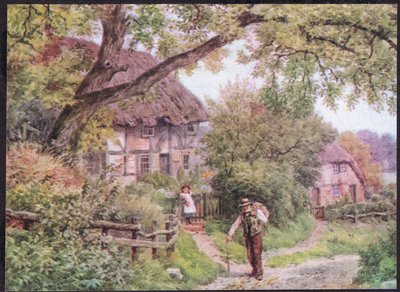 Een zijweg bij Houghton, Suffolk, uit The Cottages and the Village Life of Rural England gepubliceerd door Dent & Sons Limited, 1912 door Alfred Robert Quinton