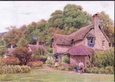 Almhouses, Selworthy Green, Somerset, uit The Cottages and the Village Life of Rural England gepubliceerd door Dent & Sons Limited door Alfred Robert Quinton