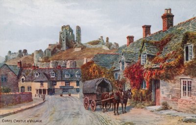 Corfe Castle en dorp door Alfred Robert Quinton