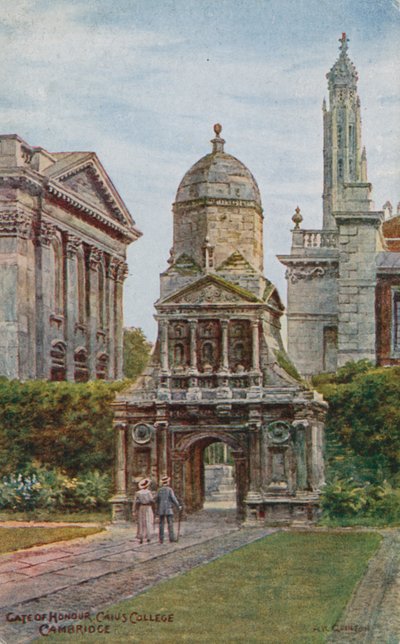 Poort van Eer, Caius College, Cambridge (kleur litho) door Alfred Robert Quinton