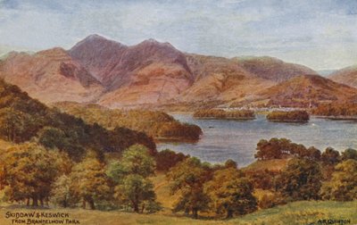 Skiddaw en Keswick vanuit Brandelhow Park, Lake District door Alfred Robert Quinton