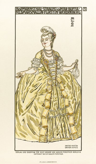 Kostuumontwerp voor de opera Der Rosenkavalier De Ridder van de Roos door Richard Strauss, 1910 door Alfred Roller