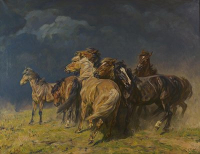 Paarden in een stormachtige wind door Alfred Roloff