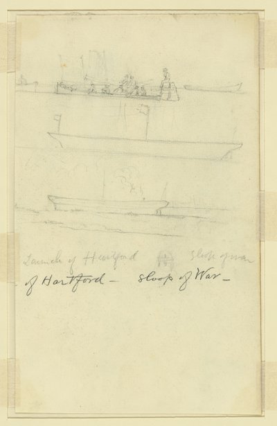 Lancering van Hartford, Sloep van Oorlog door Alfred Rudolph Waud
