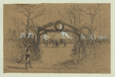 Winterkwartieren van Maj Generaal Butterfield - nabij Stonemans wissel op de R.R. naar Aquia Creek door Alfred Rudolph Waud