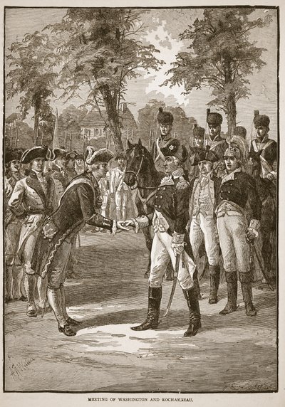 Ontmoeting van Washington en Rochambeau, pub. 1896 door Alfred Rudolph Waud