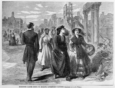 Dames van Richmond gaan overheidsrantsoenen ontvangen, gepubliceerd 1865 door Alfred Rudolph Waud