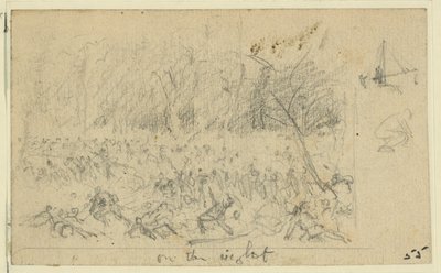 Ruwe schets van een gevechtsscène door Alfred Rudolph Waud