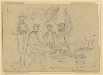 De drie prinsen, kamp bij Yorktown, 5 april - 4 mei 1862 door Alfred Rudolph Waud