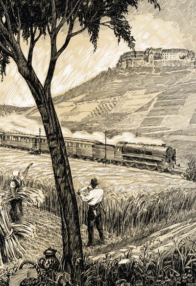 Duitse Spoorwegen - Trein in het landschap in Freyburg door Alfred Seckelmann