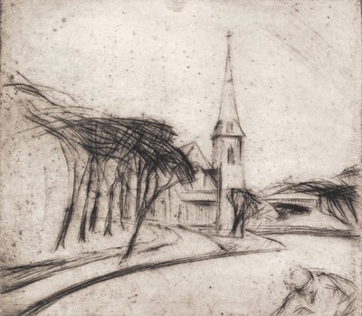 Weg met kerk door Alfred Simonsen