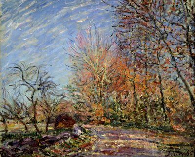 Aan de rand van het bos in Fontainebleau, 1885 door Alfred Sisley