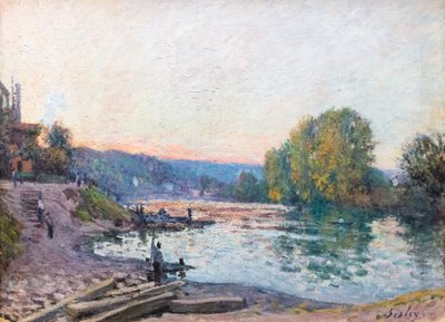 Oevers van de Seine, zonlicht effect bij schemering door Alfred Sisley