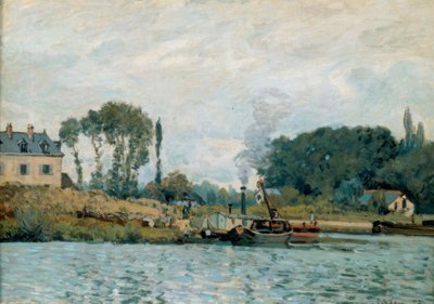 Boten bij de sluis van Bougival door Alfred Sisley