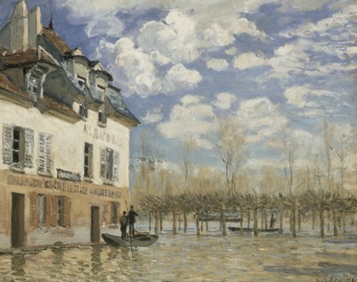 Boot in de overstroming in Port Marly door Alfred Sisley