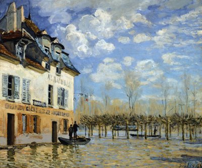 Boot in de overstroming bij Port-Marly door Alfred Sisley