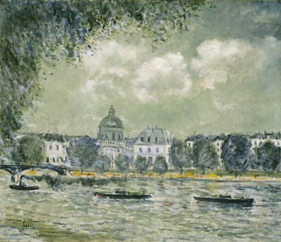 Landschap langs de Seine met het Institut de France en de Pont des Arts, ca. 1875 door Alfred Sisley