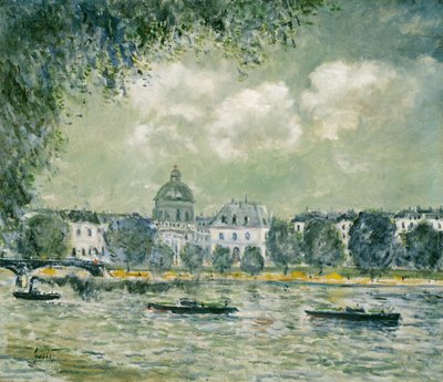 Landschap langs de Seine met het Institut de France en de Pont des Arts, ca. 1875 door Alfred Sisley