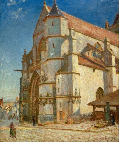 De kerk van Moret in de ochtendzon door Alfred Sisley