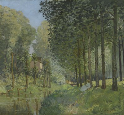 Rust langs de stroom. Rand van het bos, ca. 1878 door Alfred Sisley