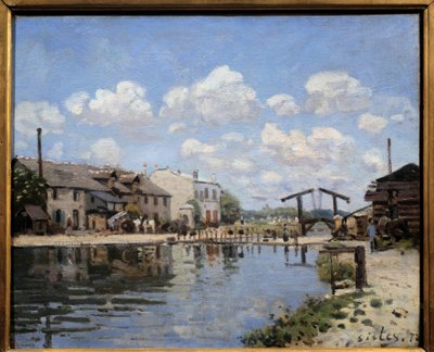 Het Canal Saint Martin in Parijs in 1872. Uitzicht op de sluis. Schilderij door Alfred Sisley (1839-1899) 1872. Dim. 0,38 x 0,46 m. Parijs, musee d