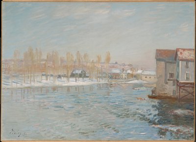 De Loing en de molens van Moret, sneeuweffect door Alfred Sisley