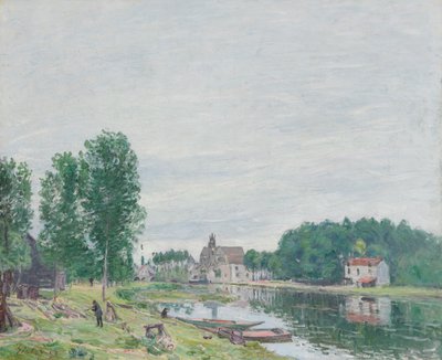 De Matrat-scheepswerf, Moret-Sur-Loing, regenachtig weer door Alfred Sisley