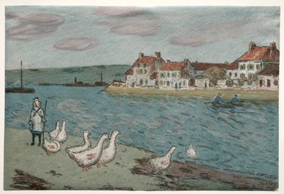 De Rivieroever of Ganzen door Alfred Sisley