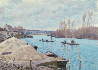 De Seine bij Port-Marly, Zandhopen door Alfred Sisley