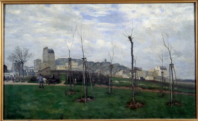 Uitzicht op Montmartre genomen vanuit de bloemenstad bij de Batignolles door Alfred Sisley