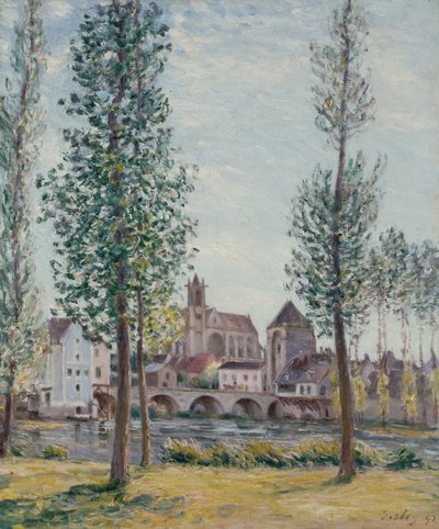 Uitzicht op Moret sur Loing door de Bomen door Alfred Sisley