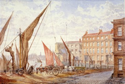 Uitzicht op Maidstone Wharf, Queenhithe, City of London, 1865 door Alfred Slocombe