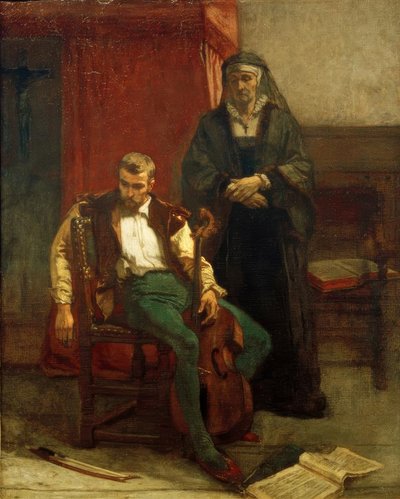A. Stevens, (De muzikant) Neerslachtigheid door Alfred Emile Stevens