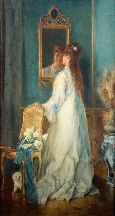 Alfred Stevens, Meisje voor de spiegel door Alfred Emile Stevens