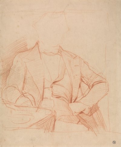 Studie voor het portret van Mr. Coleman: zittend, frontaal, linkerhand op heup, rechterarm op tafel door Alfred Emile Stevens