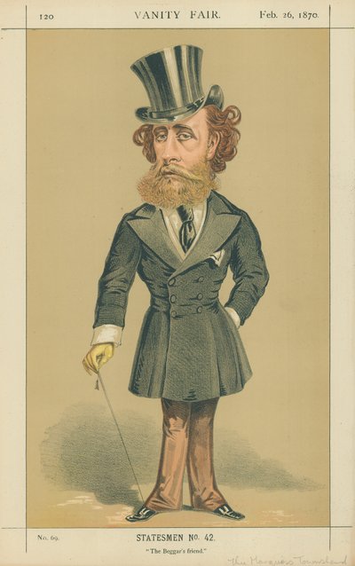 De Markies (John) Townshend, De Vriend van de Bedelaar, 26 februari 1870, Vanity Fair cartoon door Alfred Thompson
