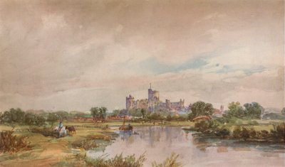 Een kasteel bij een rivier door Alfred Vickers