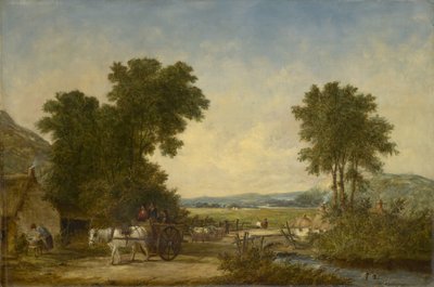 Bosrijk landschap met figuren in een kar, ca. 1855 door Alfred Vickers