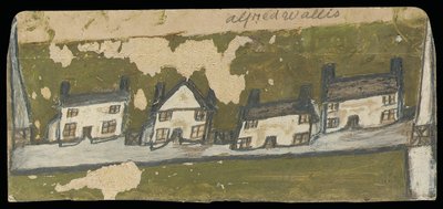 Rij van vier huisjes door Alfred Wallis