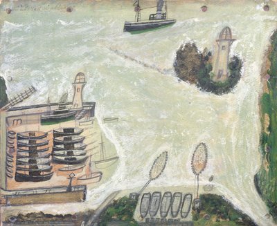 Haven van St. Ives en Godrevy Lighthouse, c.1930 door Alfred Wallis
