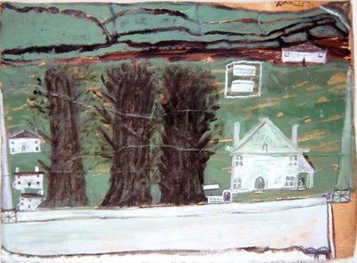 Drie Bomen, Witte Huis in een Landschap door Alfred Wallis