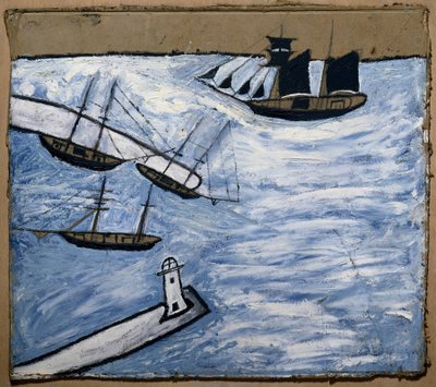 Uitzicht op de haven en de vuurtoren van Saint Ives (Cornwall, Engeland) door Alfred Wallis