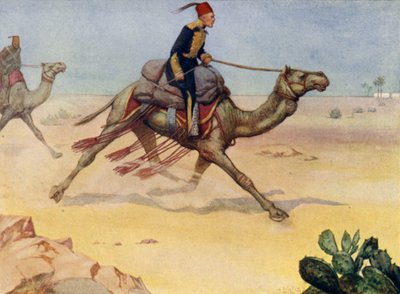 Britse generaal Charles George Gordon galopperend door de Sahara op een kameel door Alfred Wallis Mills