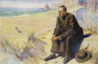 Pater Damien, Belgische katholieke missionaris, op zijn missie naar de leprakolonie op Molokai, Hawaï door Alfred Wallis Mills