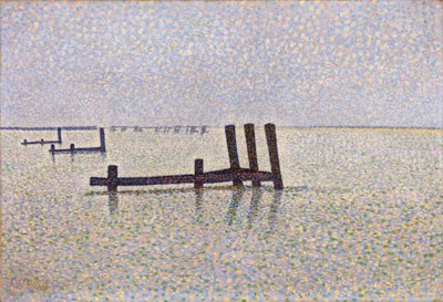 Zicht op het Kanaal bij Nieuwpoort in België - Schilderij van Alfred William (Willy) Finch (1854-1930) circa 1889, pointillisme door Alfred William Finch