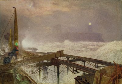 Blauwe Lichten, Teignemouth Pier - Lampen Aansteken bij Zonsondergang, 1868 door Alfred William Hunt